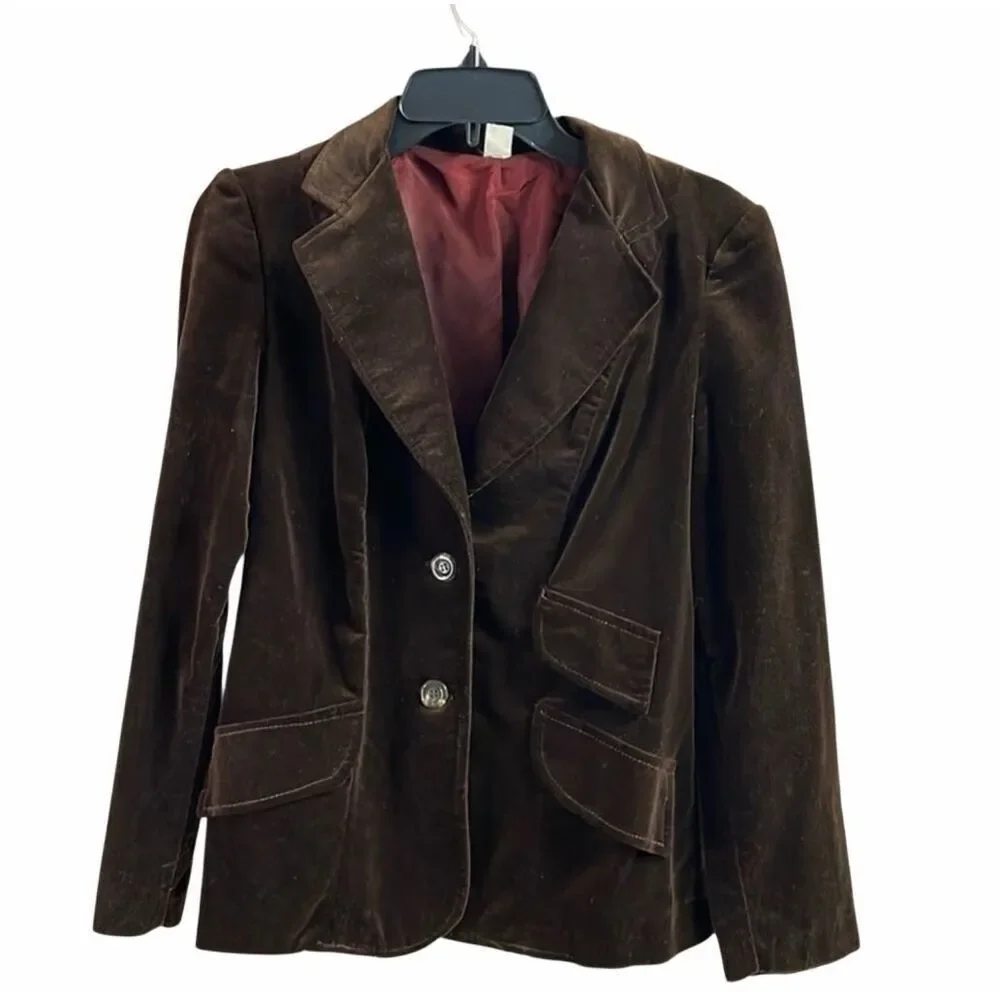 Vintage Union Made Velour Blazer Jacket Brown Size 9 Retro Tailored Classic